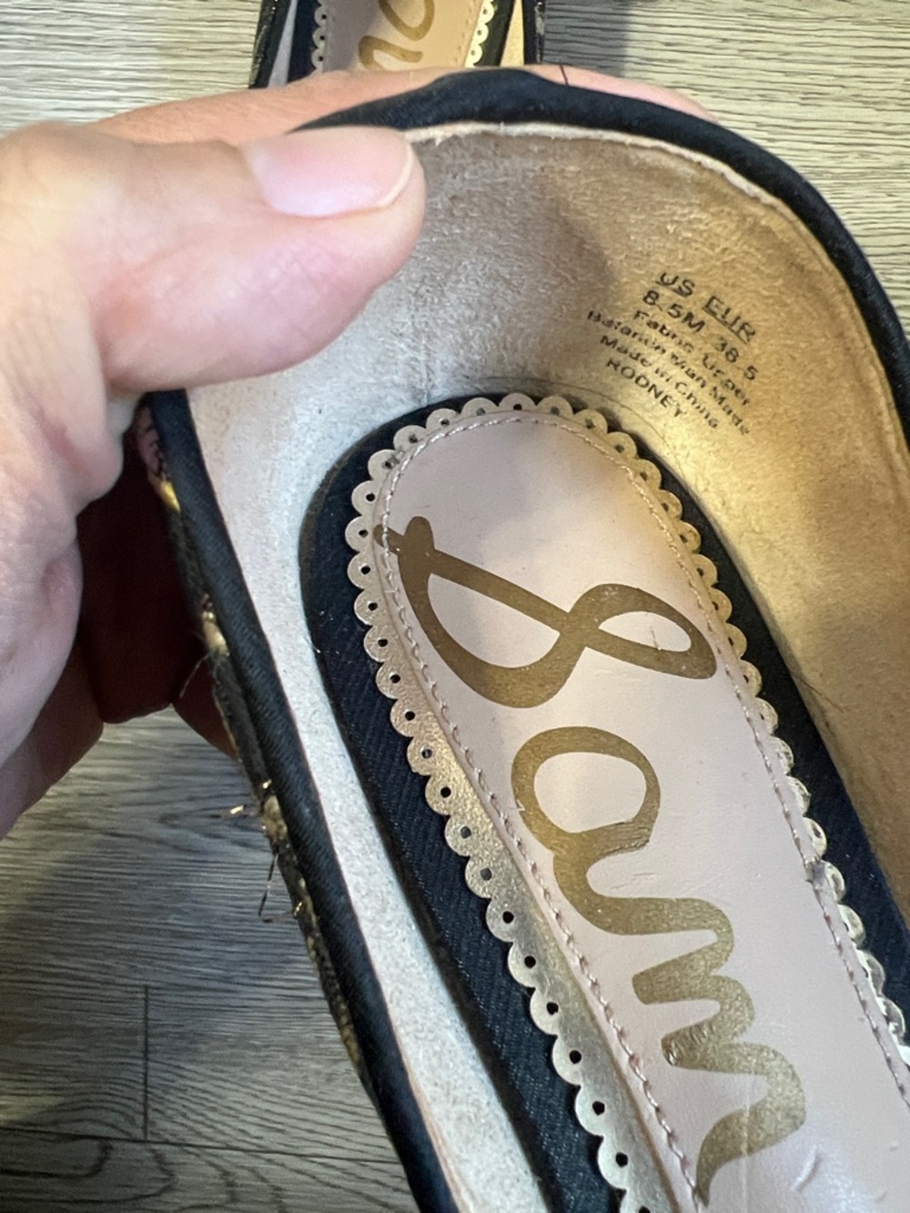 Sam Edelman Black Pointed D'Orsay Flats with Pink and Gold Floral Embroidery - Picture 6 of 12